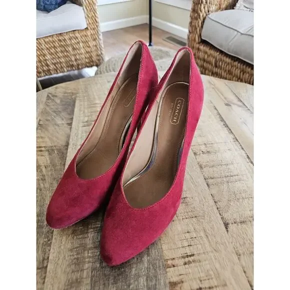 Coach A4078 Urban Red Suede Heels Women's Size 8 4 Inch - Picture 3 of 13